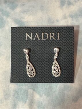 Nadri Silver Crystal Teardrop Dangle Earrings